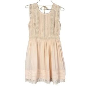Deby Debo Jeanne Dress Large Pale Pink Lace Pintuck Boho Cottagecore Mini Pleat‎